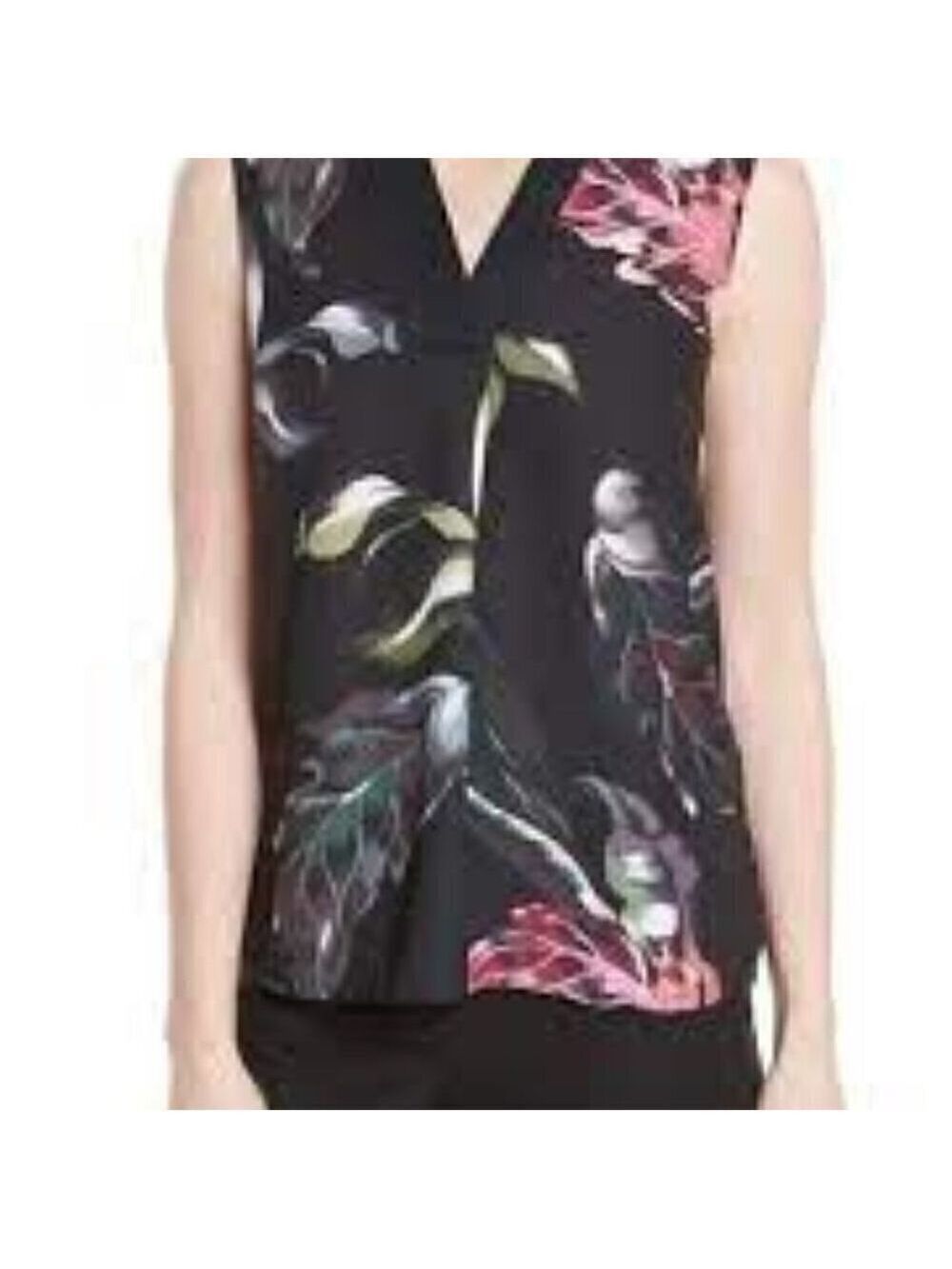 Ted Baker London Rafa Eden Sleeveless V-neck Black Blouse Size 0
